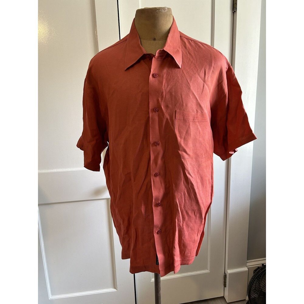 IZOD Tropical Waters Silk Short Sleeve Shirt Terra Cotta Men's Size 2XL